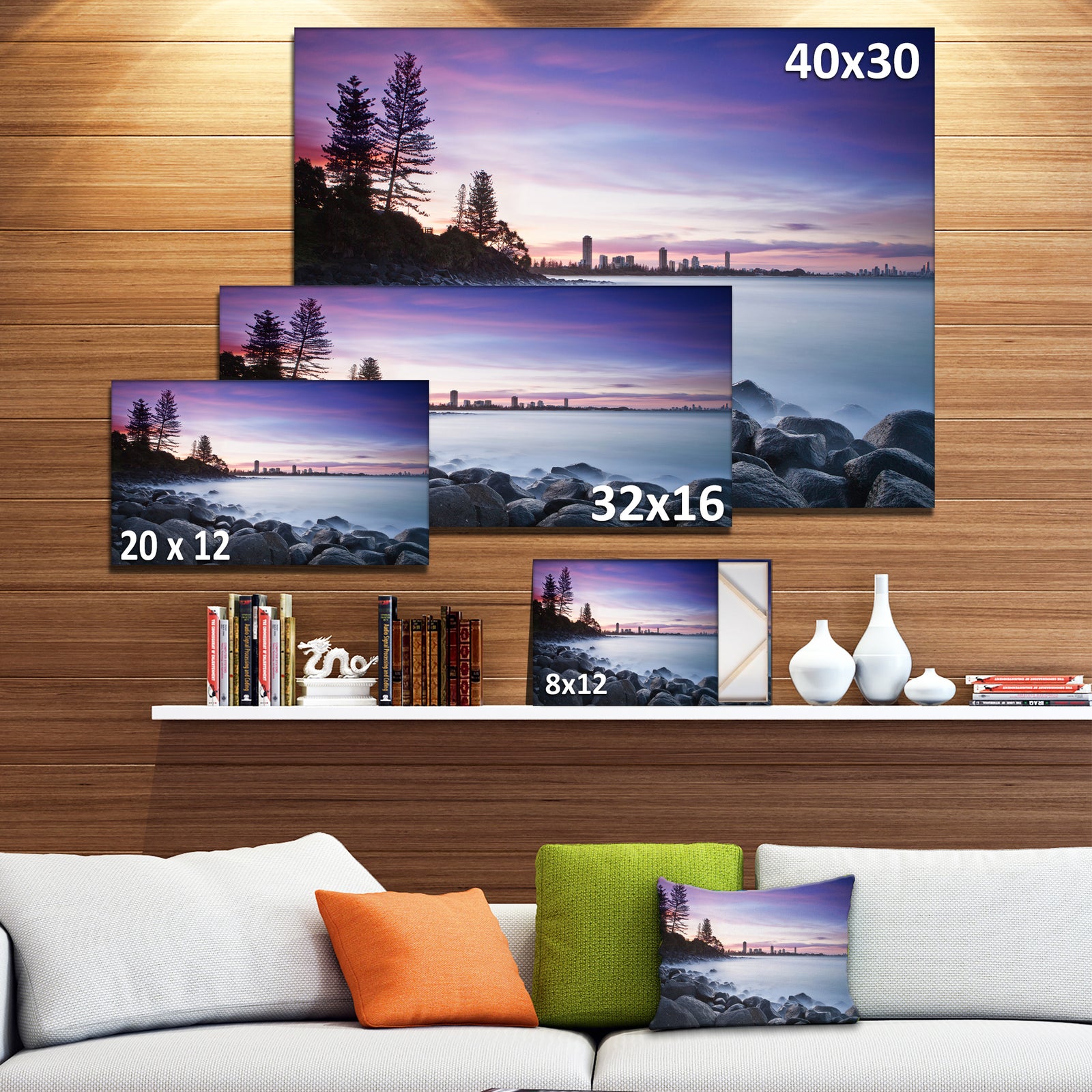 Rocky Burleigh Point in Blue - Extra Large Seascape Art Canvas