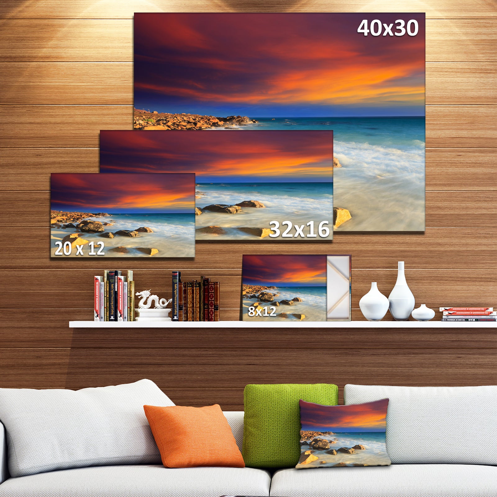 Beach with Stones on Foreground - Extra Large Seascape Art Canvas