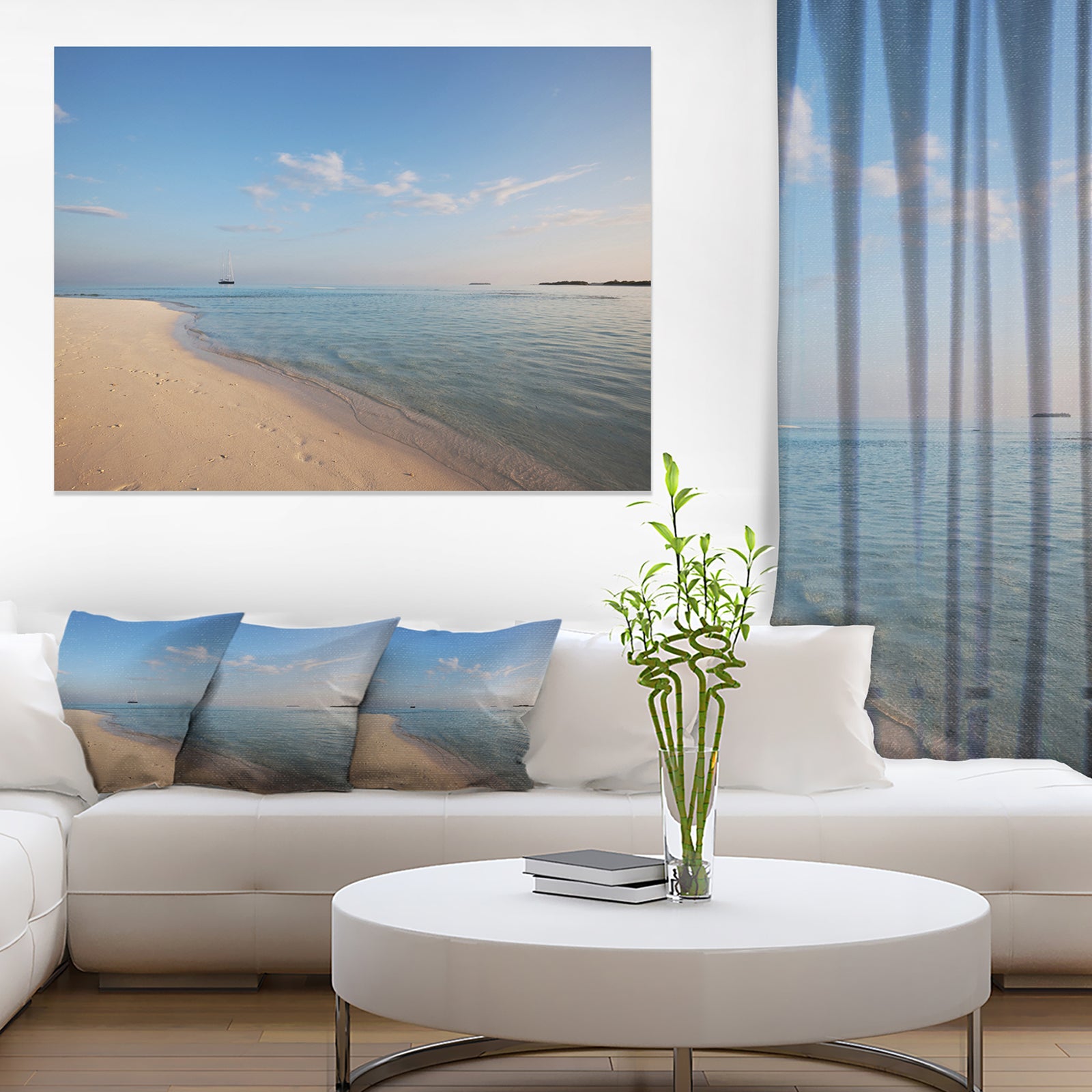 Serene Maldives Beach with Plain Sky - Extra Large Seascape Art Canvas