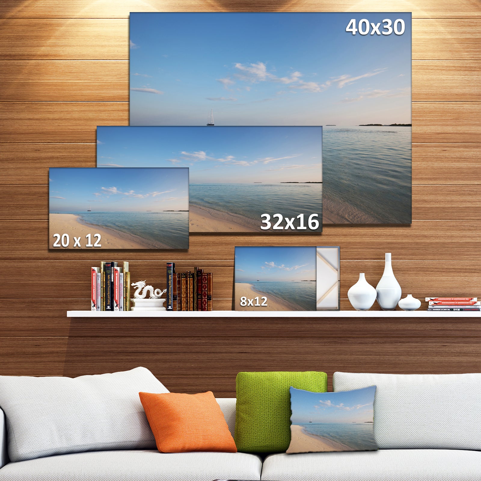 Serene Maldives Beach with Plain Sky - Extra Large Seascape Art Canvas