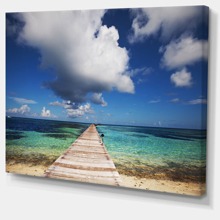 Long Pier into Serene Maldives Ocean Large Sea Bridge Canvas Art Print