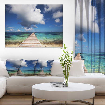 Long Pier into Serene Maldives Ocean Large Sea Bridge Canvas Art Print