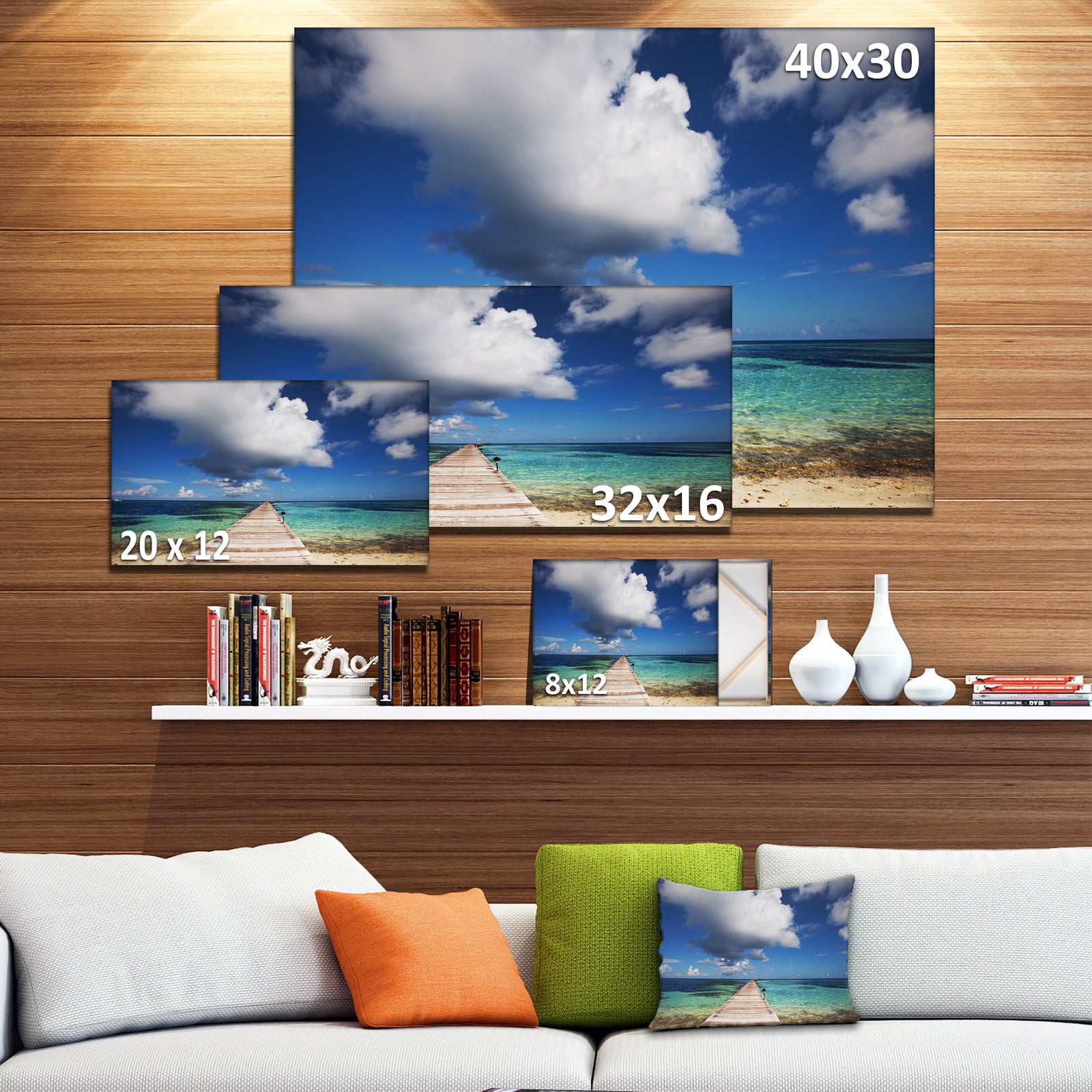 Long Pier into Serene Maldives Ocean Large Sea Bridge Canvas Art Print