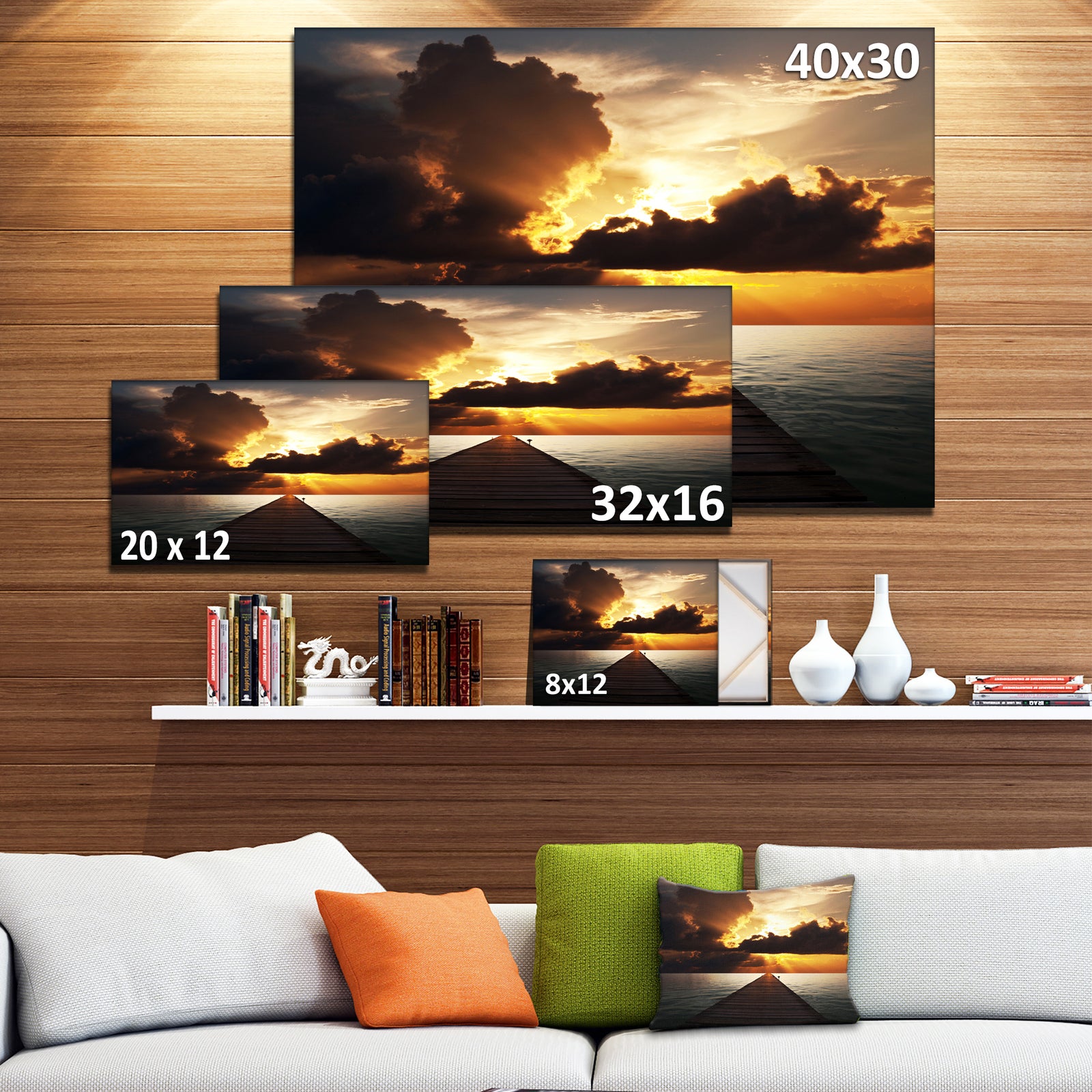 Indefinite Wooden Pier to Gloomy Sea - Large Sea Bridge Canvas Art Print