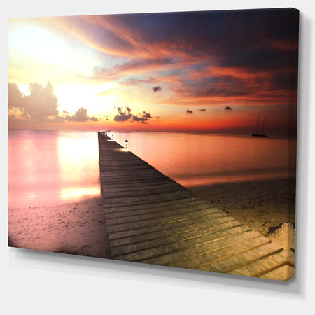 Wooden Boardwalk into Colorful Sea - Large Sea Bridge Canvas Art Print