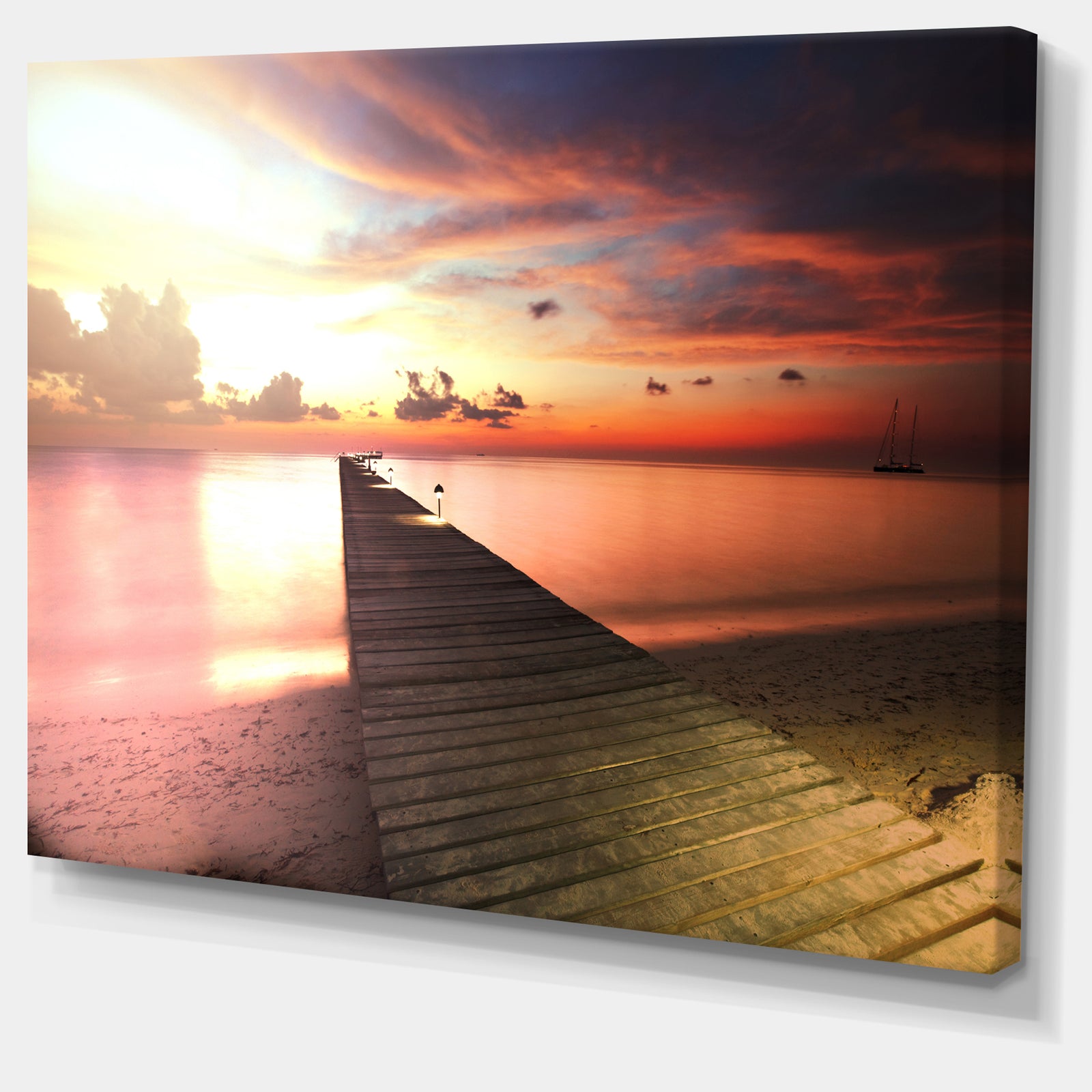 Wooden Boardwalk into Colorful Sea - Large Sea Bridge Canvas Art Print