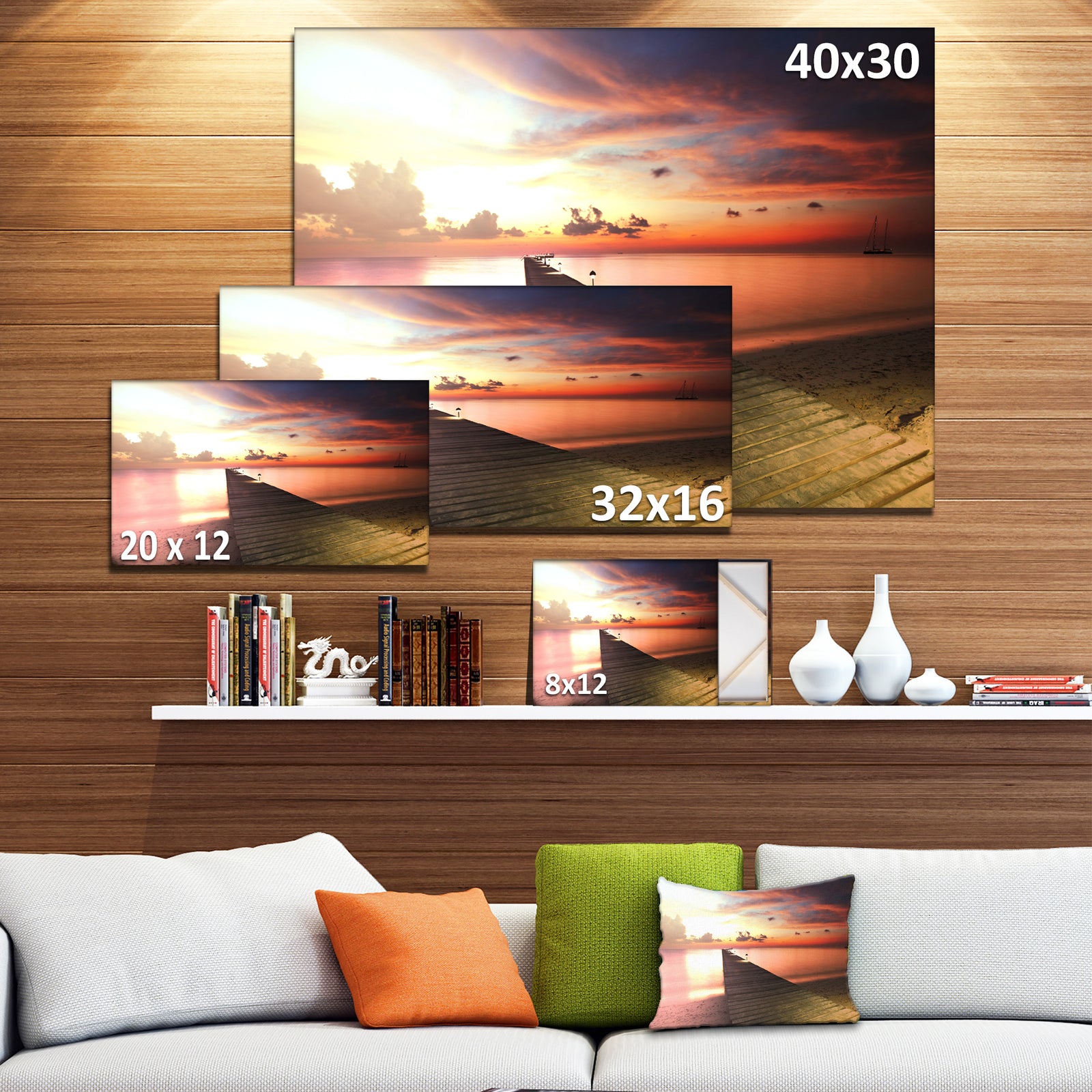 Wooden Boardwalk into Colorful Sea - Large Sea Bridge Canvas Art Print