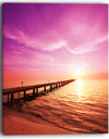 Brown Sea and Pier under Magenta Sky Large Sea Bridge Canvas Art Print