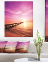 Brown Sea and Pier under Magenta Sky Large Sea Bridge Canvas Art Print