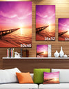 Brown Sea and Pier under Magenta Sky Large Sea Bridge Canvas Art Print