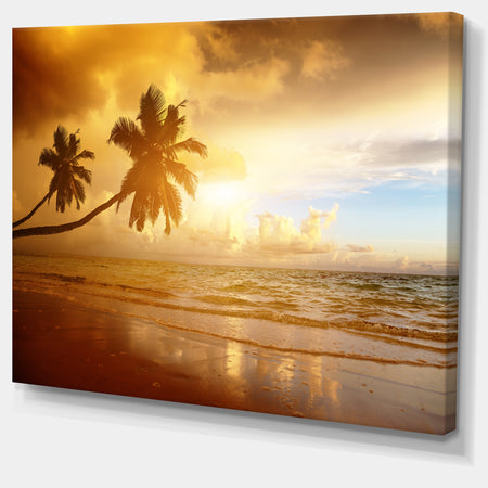 Beautiful Palms at the Caribbean Beach - Extra Large Seascape Art Canvas