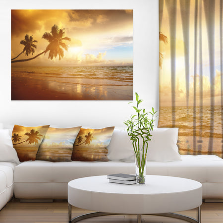 Beautiful Palms at the Caribbean Beach - Extra Large Seascape Art Canvas