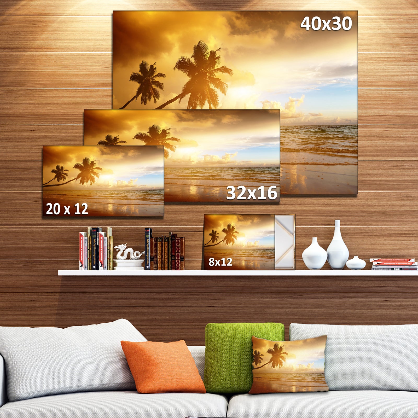 Beautiful Palms at the Caribbean Beach - Extra Large Seascape Art Canvas