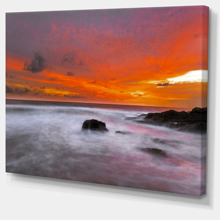 Vividly Colorful Tropical Beach at Sunset - Extra Large Seascape Art Canvas