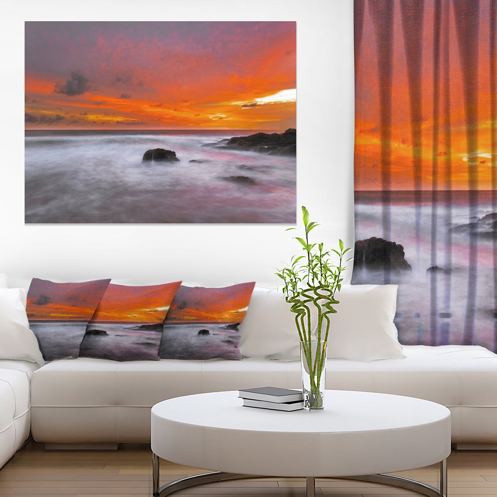 Vividly Colorful Tropical Beach at Sunset - Extra Large Seascape Art Canvas