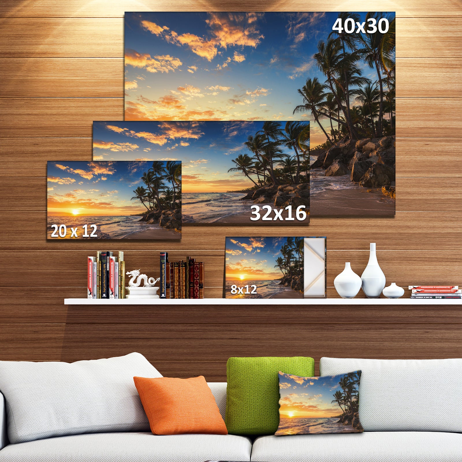 Paradise Tropical Island Beach with Palms - Seascape Art Canvas