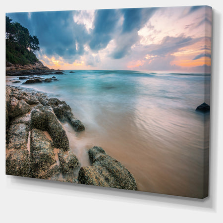 Gloomy Tropical Sunset Beach - Extra Large Seascape Art Canvas