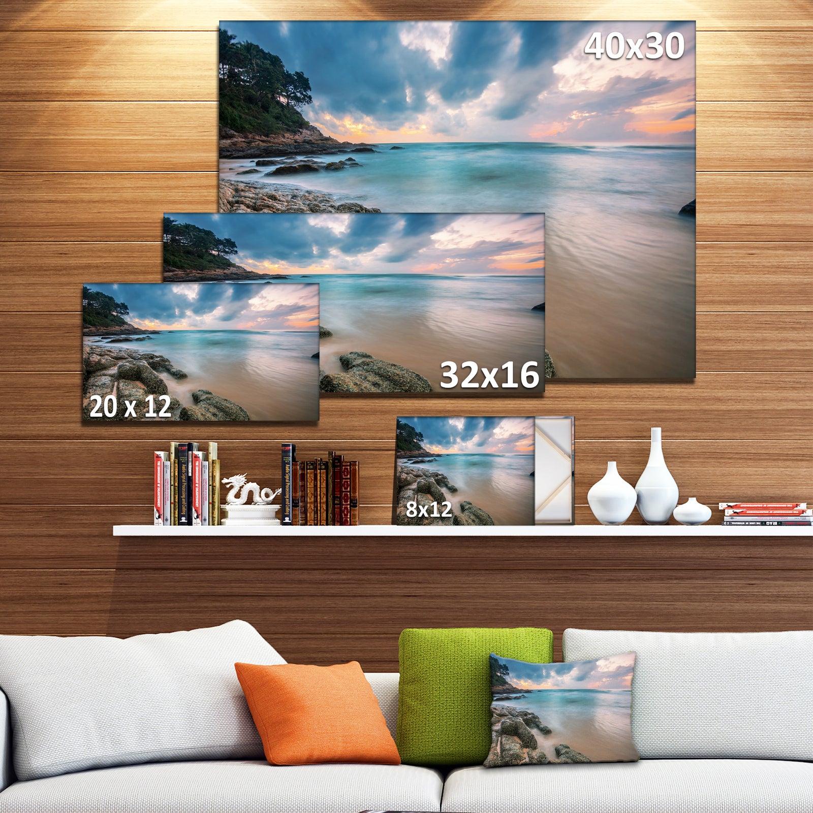 Gloomy Tropical Sunset Beach - Extra Large Seascape Art Canvas