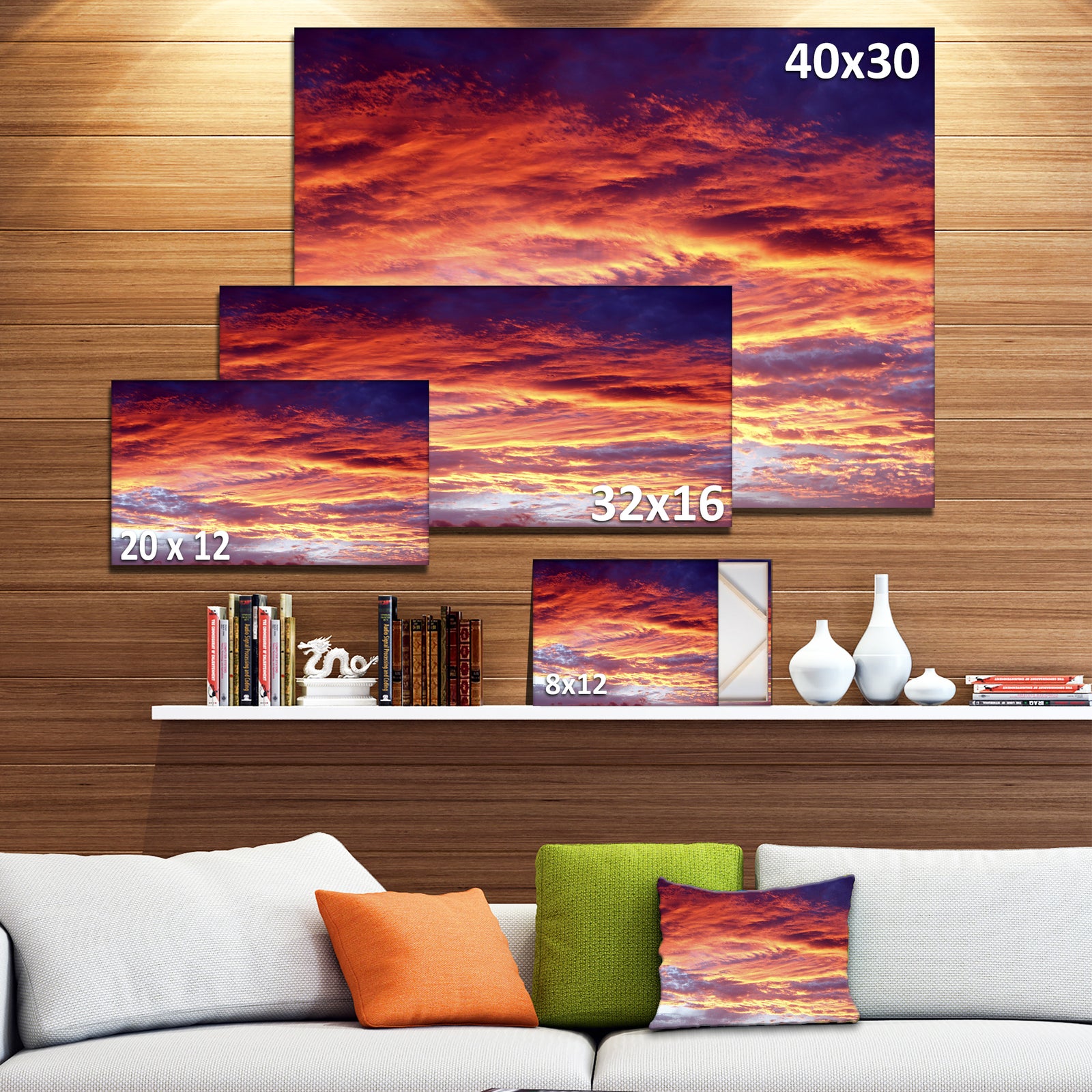Colorful Sunset Skies with Clouds - Extra Large Wall Art Landscape