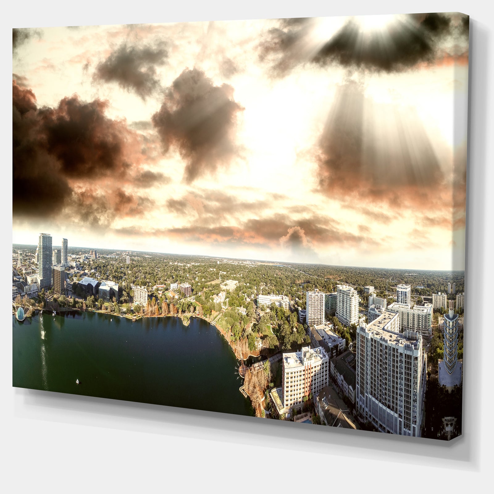 Downtown Orlando Sunset Aerial - Extra Large Seascape Art Canvas
