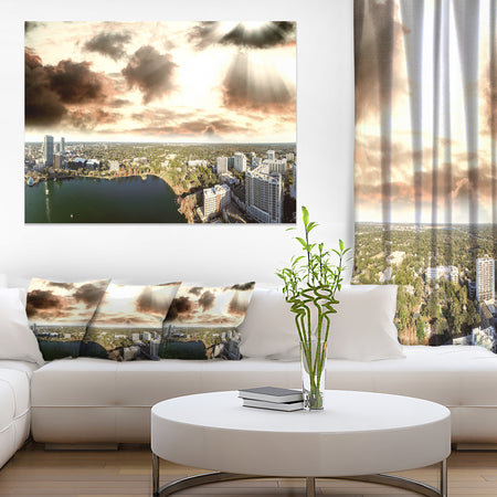 Downtown Orlando Sunset Aerial - Extra Large Seascape Art Canvas