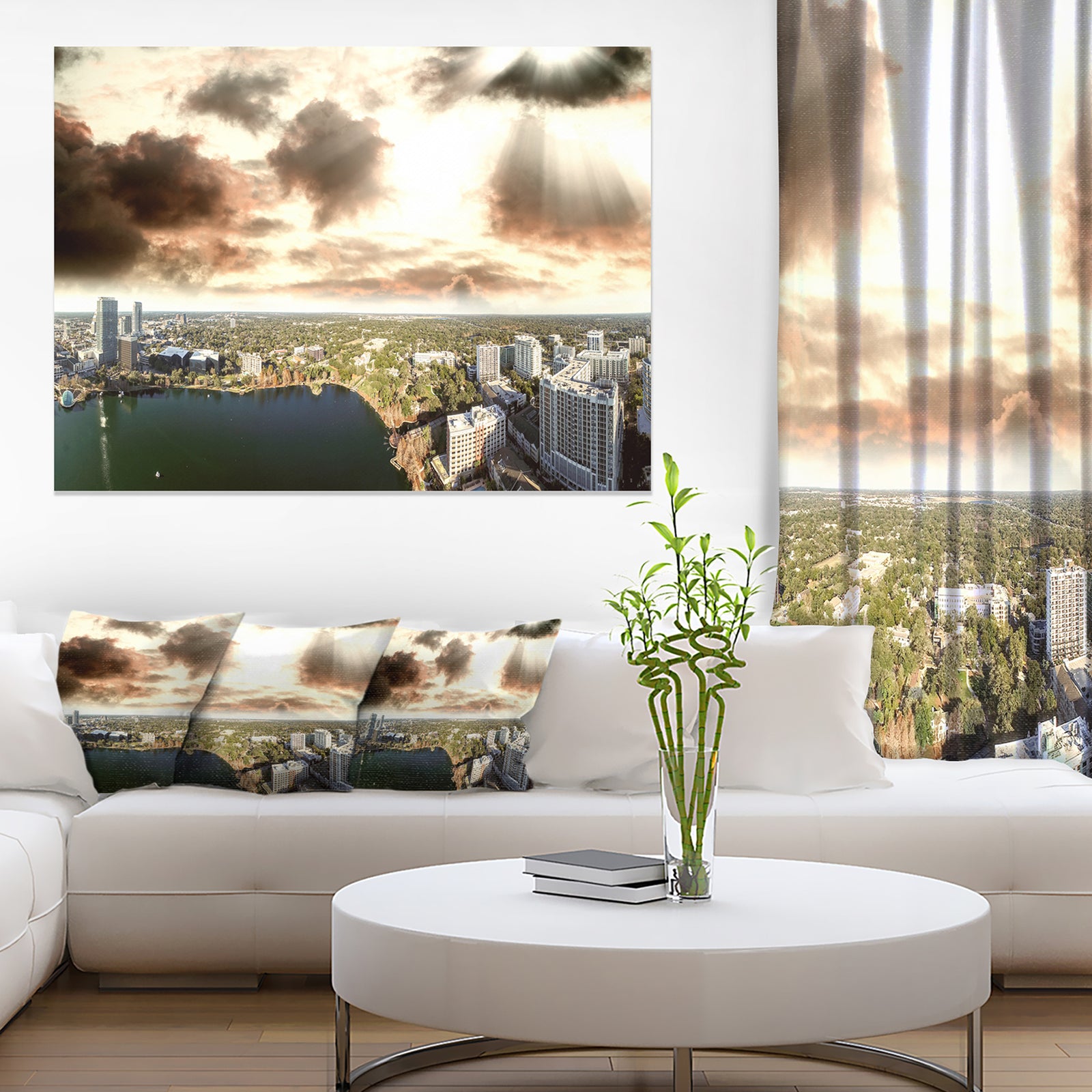 Downtown Orlando Sunset Aerial - Extra Large Seascape Art Canvas