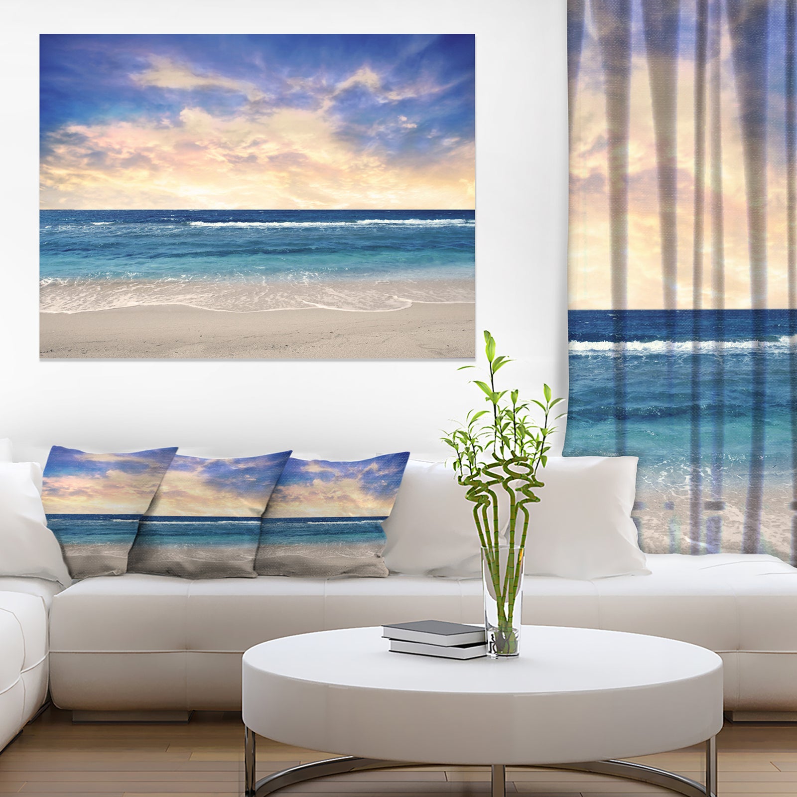 Clear Blue Sky and Ocean at Sunset - Extra Large Seascape Art Canvas