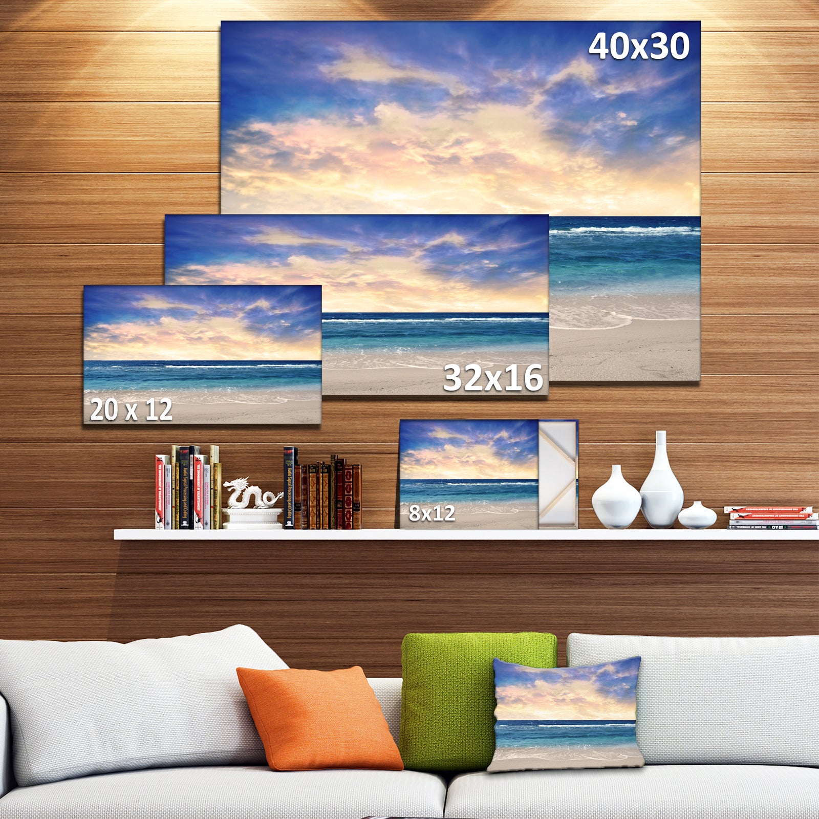 Clear Blue Sky and Ocean at Sunset - Extra Large Seascape Art Canvas