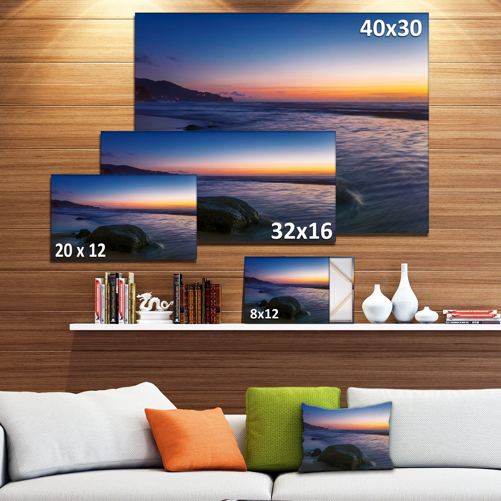 Dark Tropical Seashore in Evening - Extra Large Seascape Art Canvas