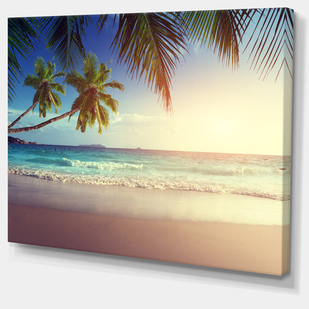 Typical Sunset on Seychelles Beach - Extra Large Seascape Art Canvas