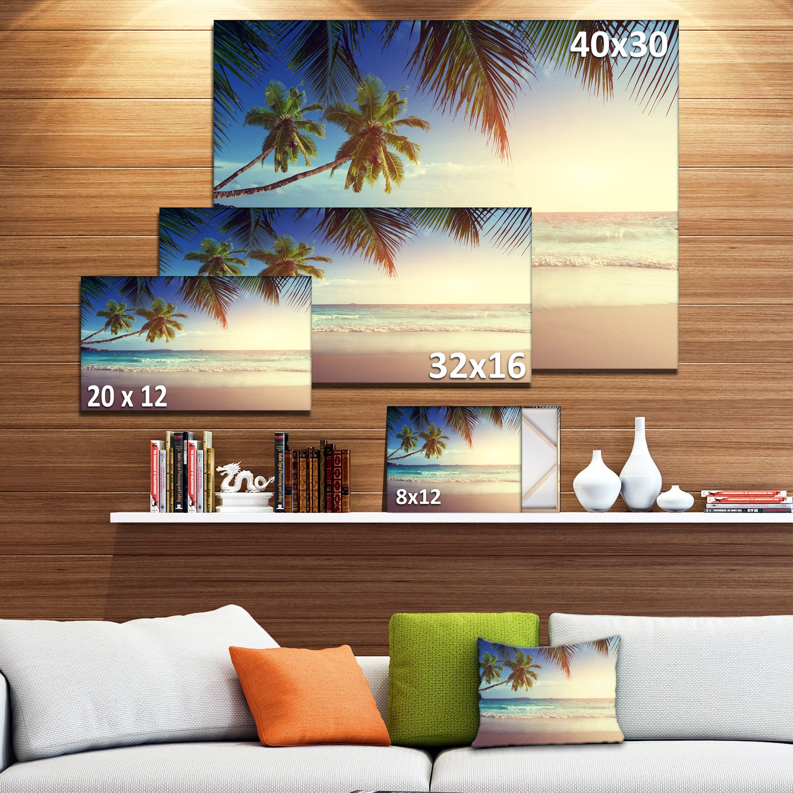 Typical Sunset on Seychelles Beach - Extra Large Seascape Art Canvas