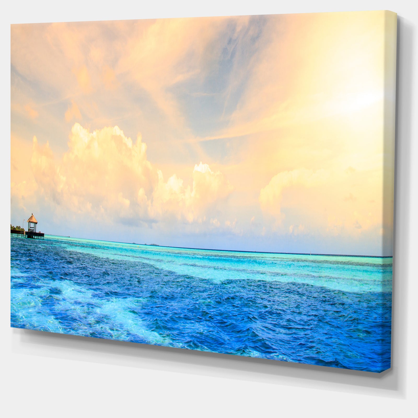 Maldives Bungalows Sunset Panorama - Extra Large Seascape Art Canvas