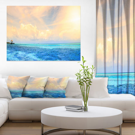 Maldives Bungalows Sunset Panorama - Extra Large Seascape Art Canvas