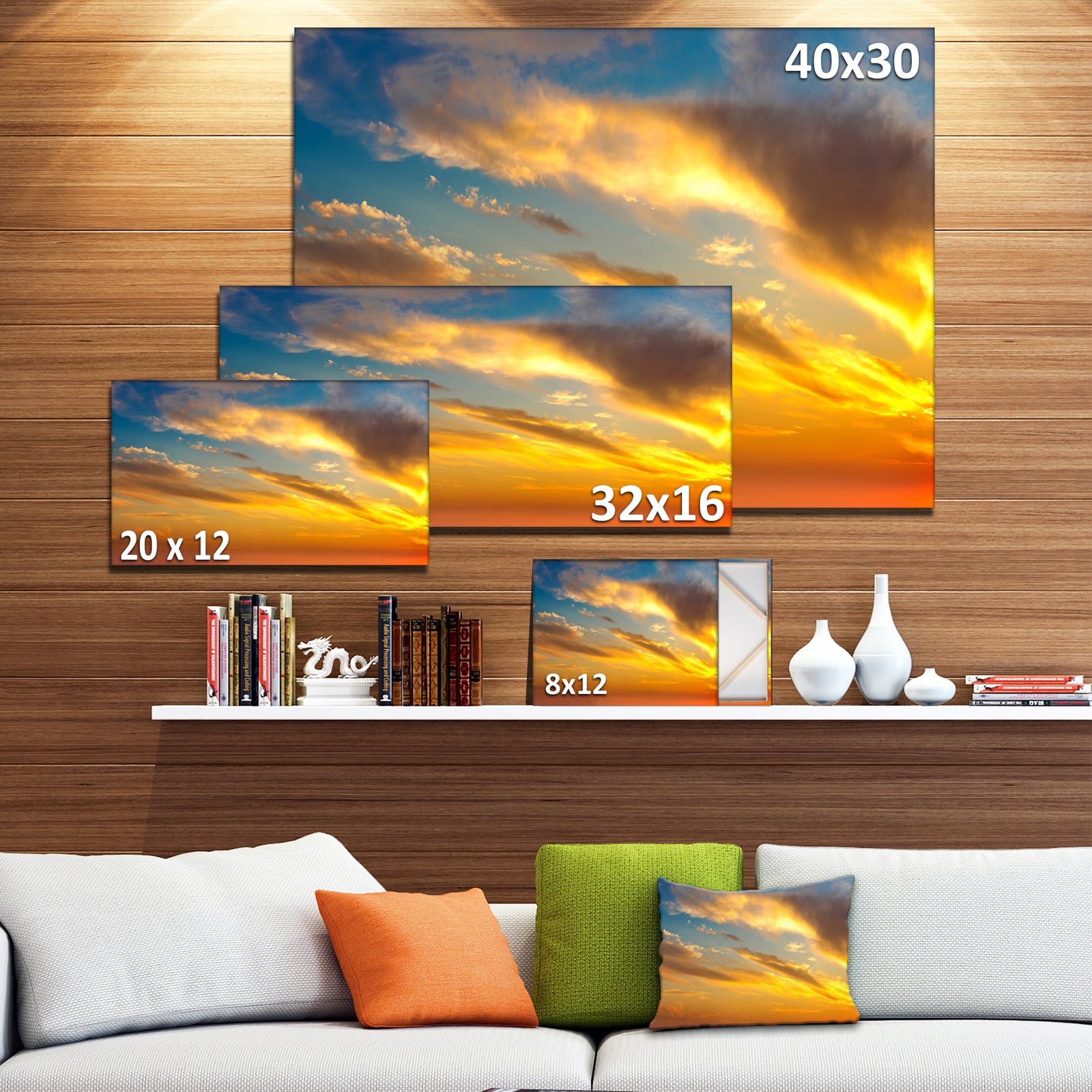 Amazing Golden Sky at Sunset - Modern Seashore Canvas Art