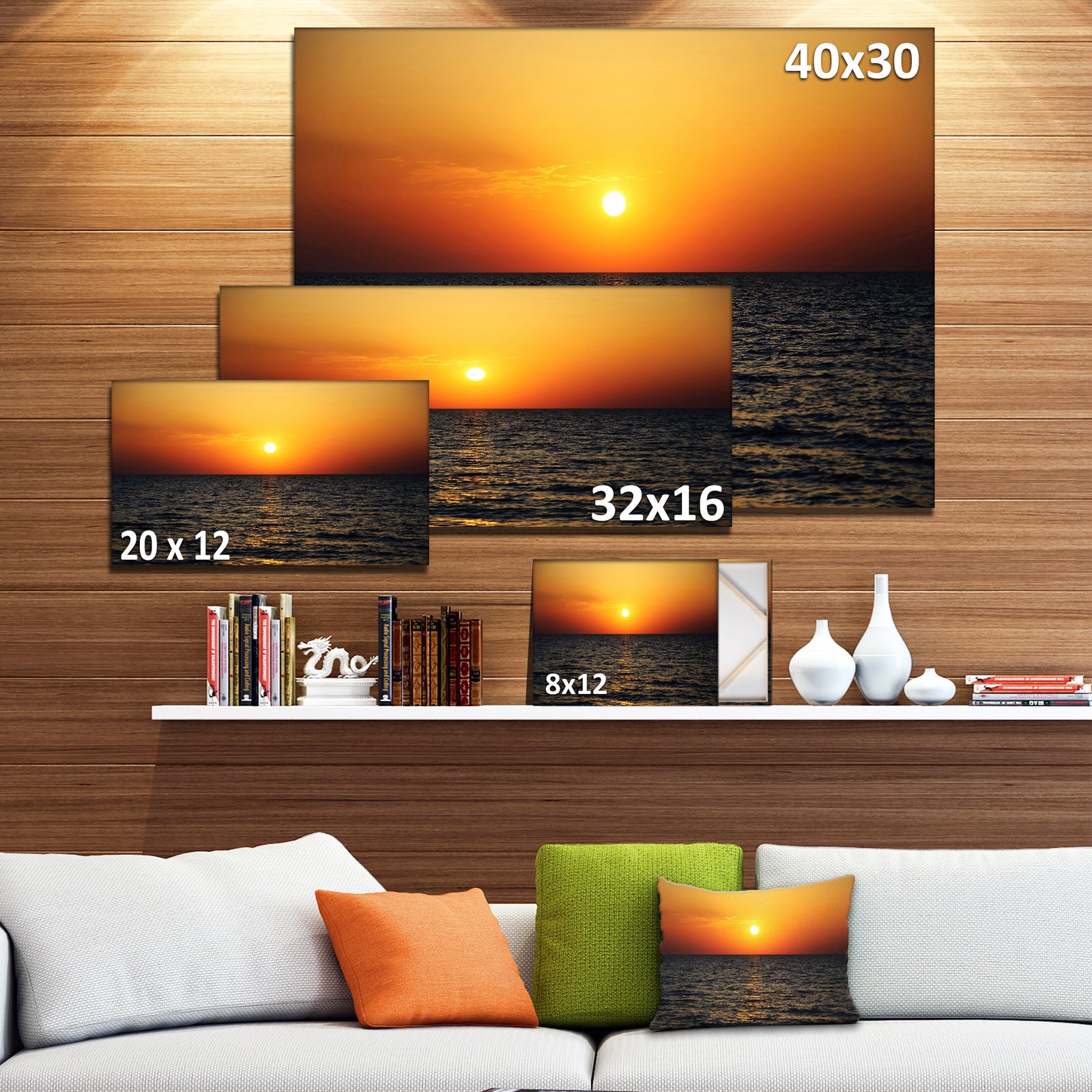 Sunset Panorama under Sea Surface - Modern Seashore Canvas Art