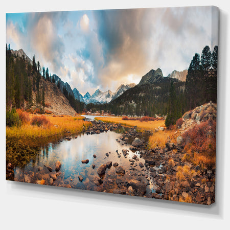Rocky Lake Sunset Panorama - Modern Seashore Canvas Art