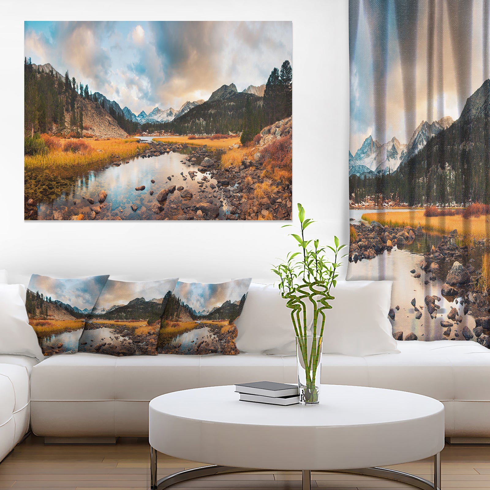 Rocky Lake Sunset Panorama - Modern Seashore Canvas Art