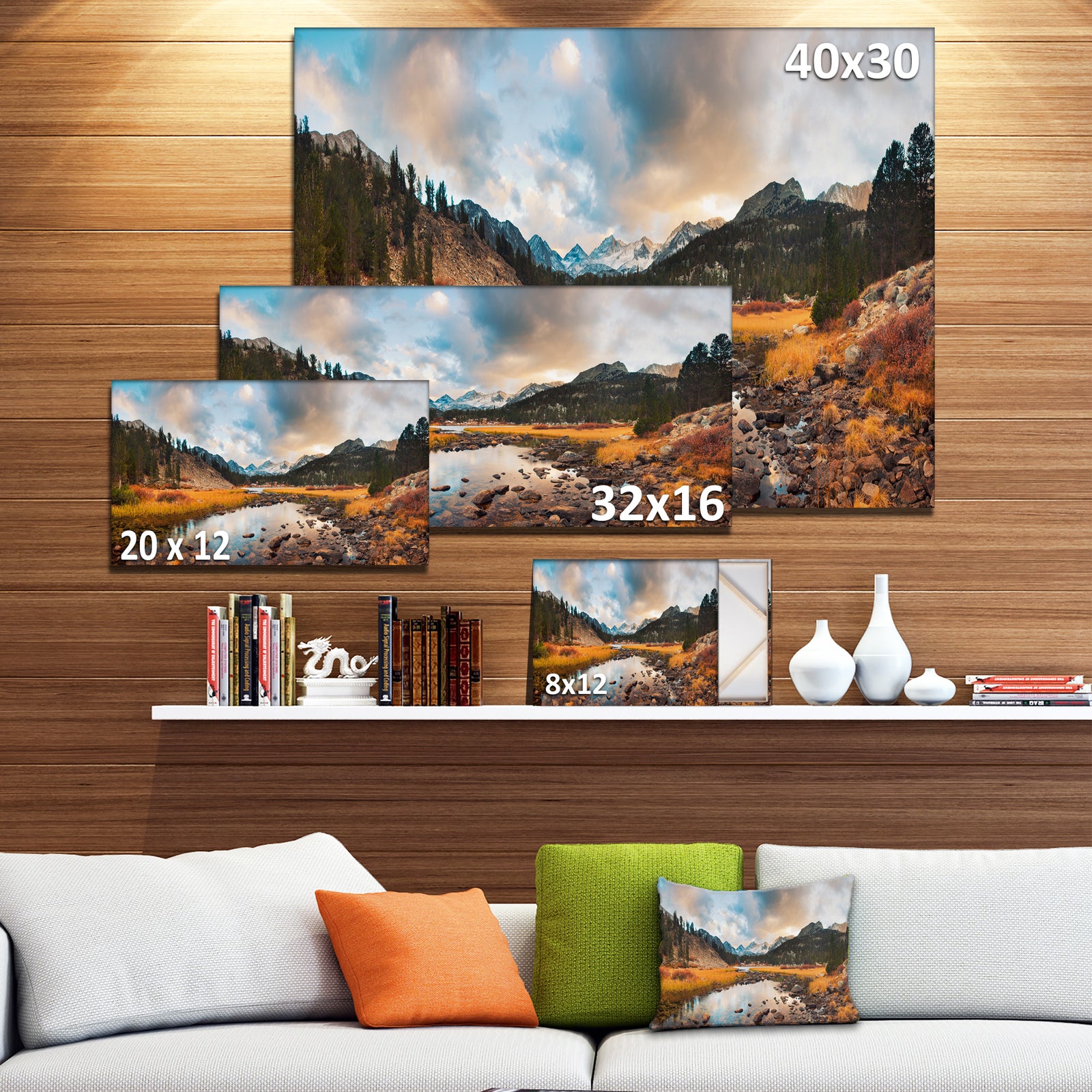 Rocky Lake Sunset Panorama - Modern Seashore Canvas Art