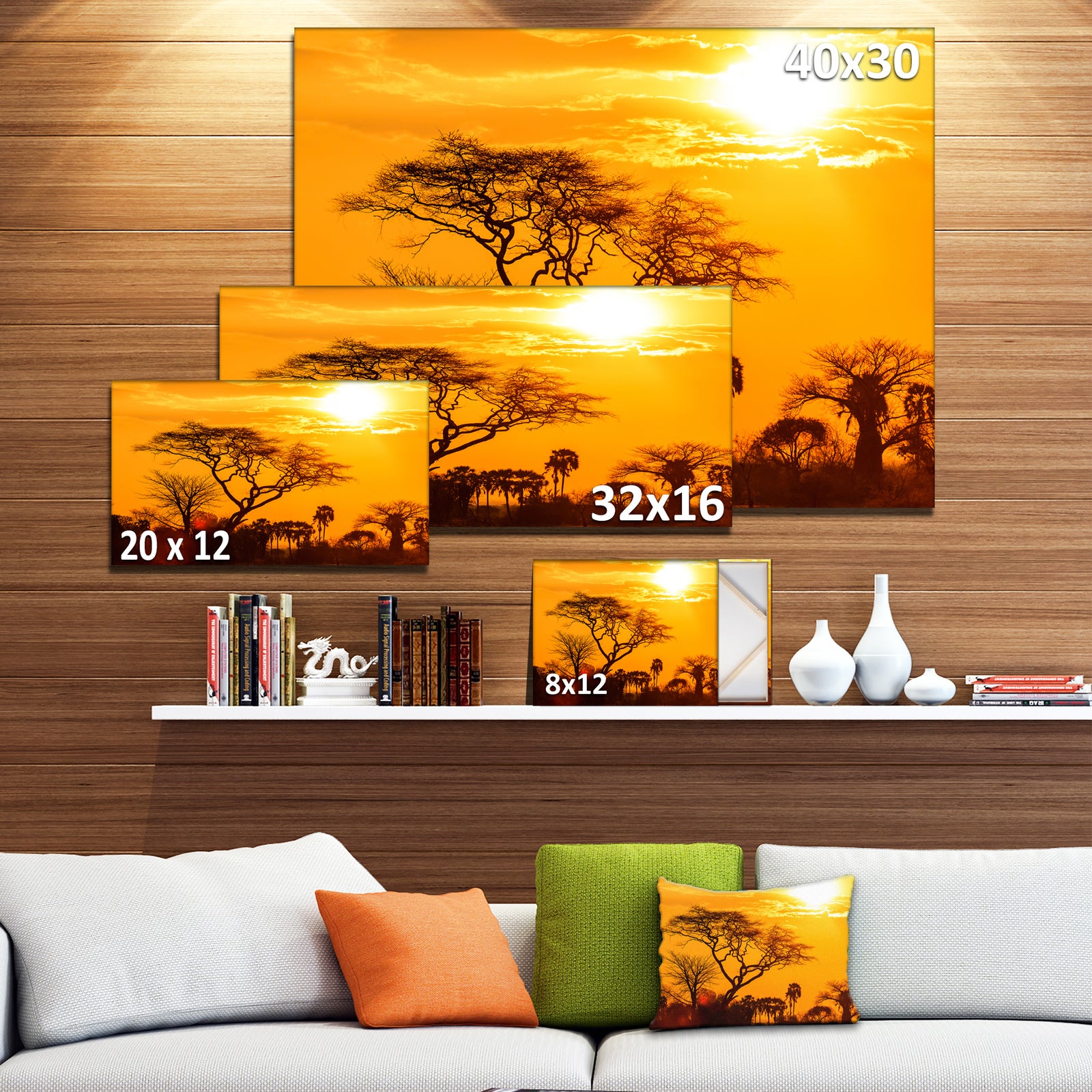 Orange Glow of African Sunset - Extra Large Wall Art Landscape