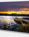 Boat Docked in Lake at Sunset - Modern Seashore Canvas Art