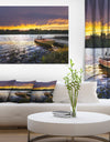 Boat Docked in Lake at Sunset - Modern Seashore Canvas Art