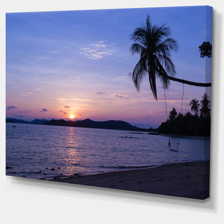 Hanging Seat in Blue Sunset Beach - Modern Seashore Canvas Art