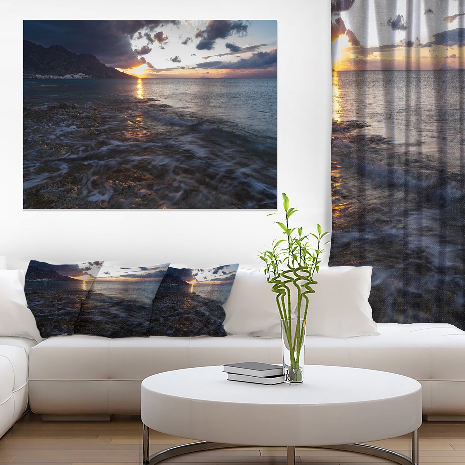 Gloomy Sea Coast at Sunrise - Modern Seashore Canvas Art
