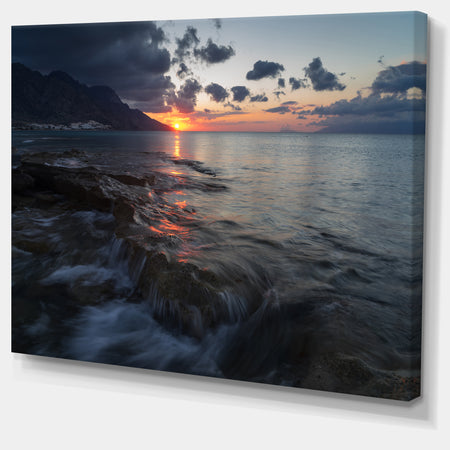 Dark Mediterranean Beach Dawn - Modern Seashore Canvas Art