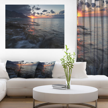 Dark Mediterranean Beach Dawn - Modern Seashore Canvas Art