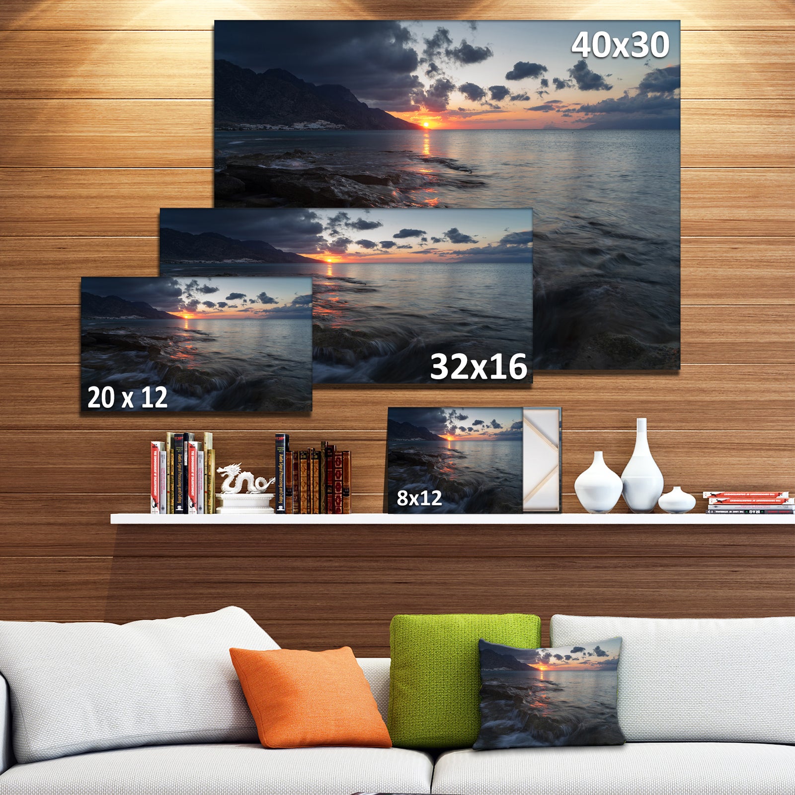 Dark Mediterranean Beach Dawn - Modern Seashore Canvas Art