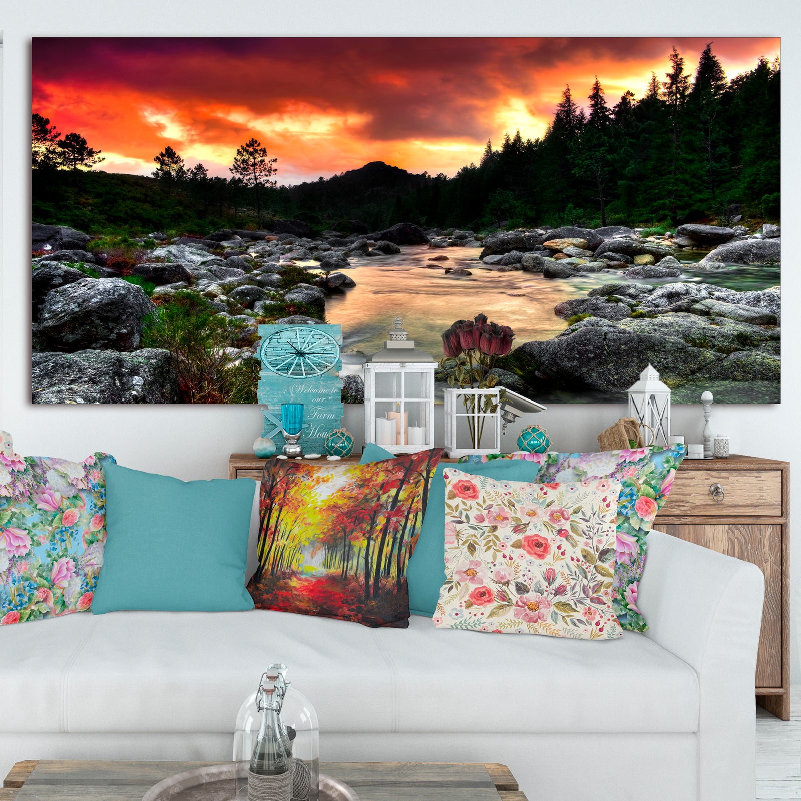 Rocky Mountain River at Sunset - Extra Large Wall Art Landscape