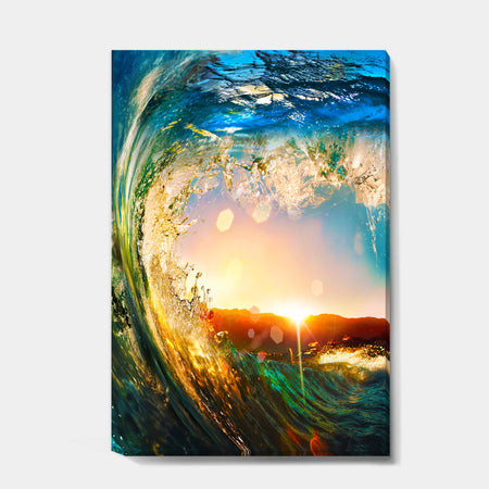 Colored Ocean Waves Falling Down - Modern Seashore Canvas Art