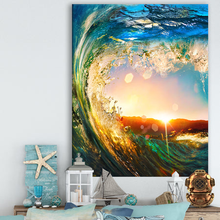 Colored Ocean Waves Falling Down - Modern Seashore Canvas Art