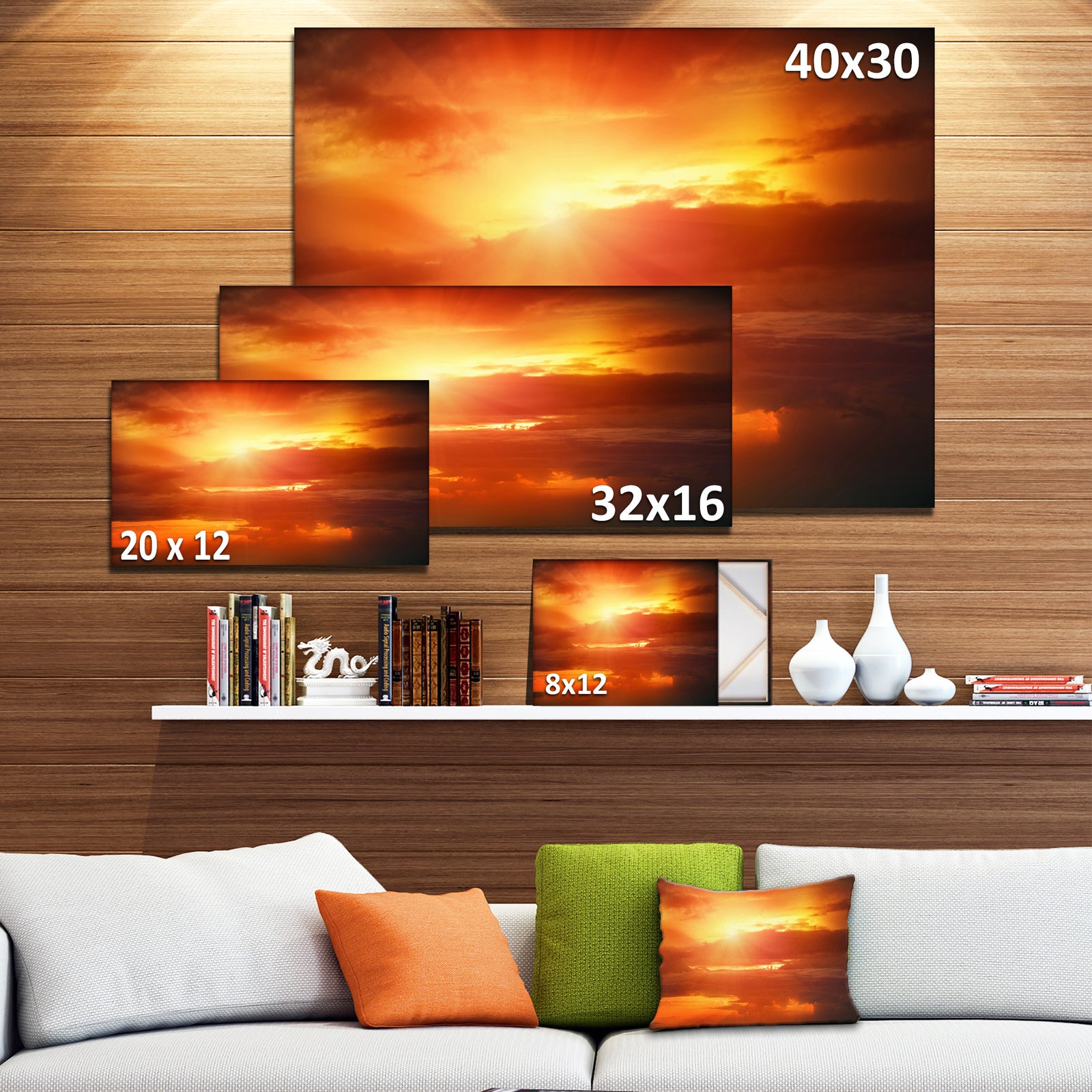 Yellow Sunset above Clouds - Oversized Beach Canvas Artwork